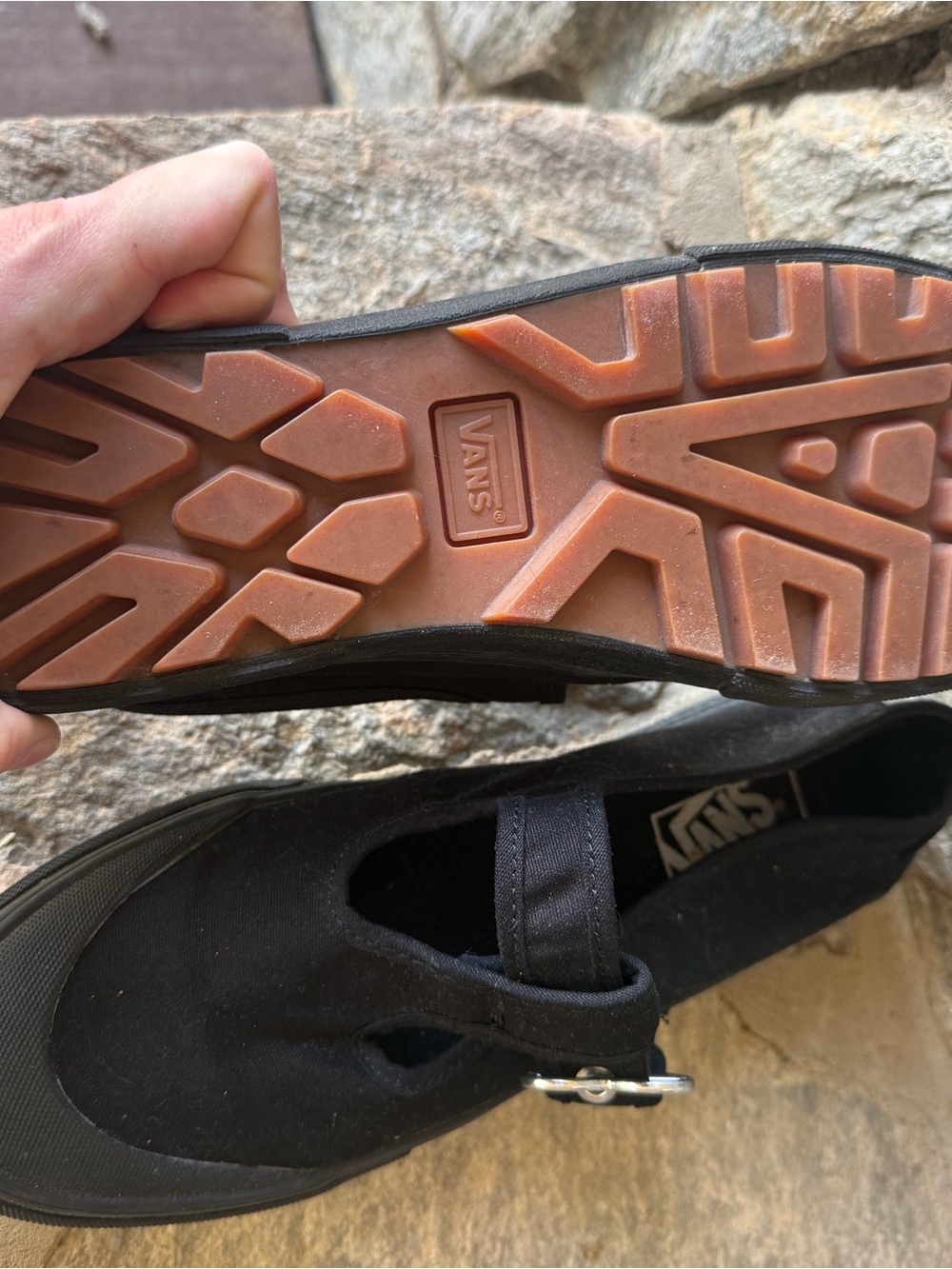 Vans Black Mary Jane Flats with Silver Heart Buckle - Picture 4 of 5